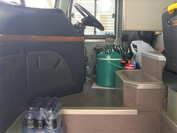Extra free drinking waters are placed beside the driver seat