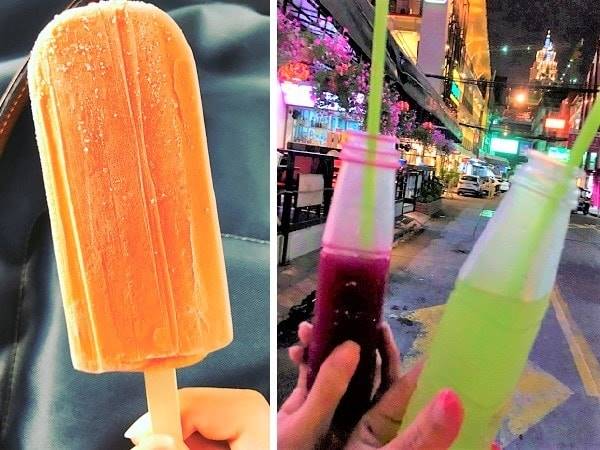 Thai tea ice cream and fruit juice Thai tea ice cream and fruit juice
