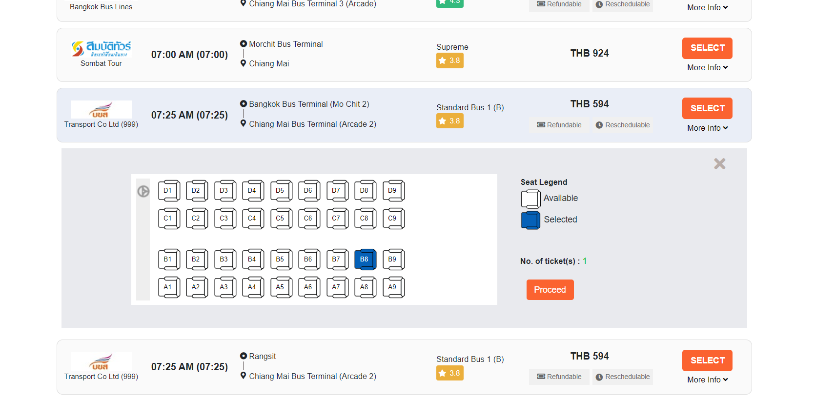 Select bus trip and reserve seat
